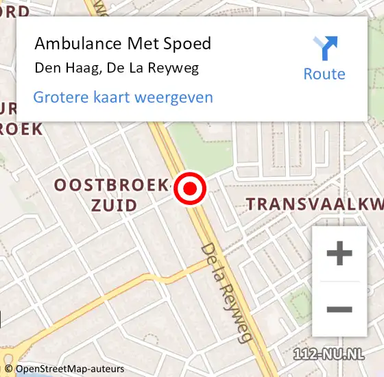 Locatie op kaart van de 112 melding: Ambulance Met Spoed Naar Den Haag, De La Reyweg op 9 januari 2018 16:34