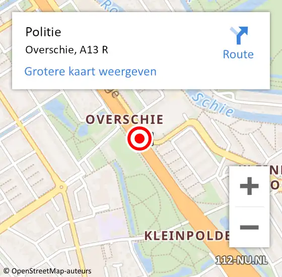 Locatie op kaart van de 112 melding: Politie Overschie, A13 R op 9 januari 2018 17:21