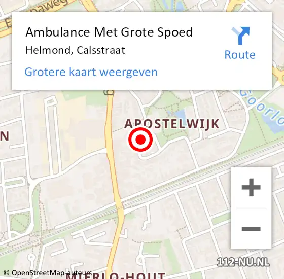 Locatie op kaart van de 112 melding: Ambulance Met Grote Spoed Naar Helmond, Calsstraat op 9 januari 2018 17:25