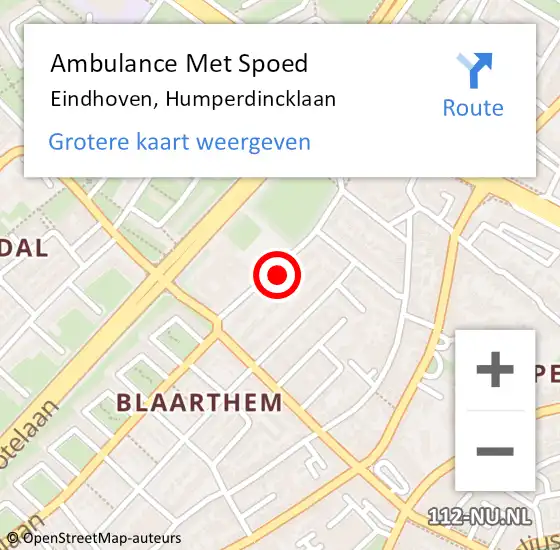 Locatie op kaart van de 112 melding: Ambulance Met Spoed Naar Eindhoven, Humperdincklaan op 9 januari 2018 19:55