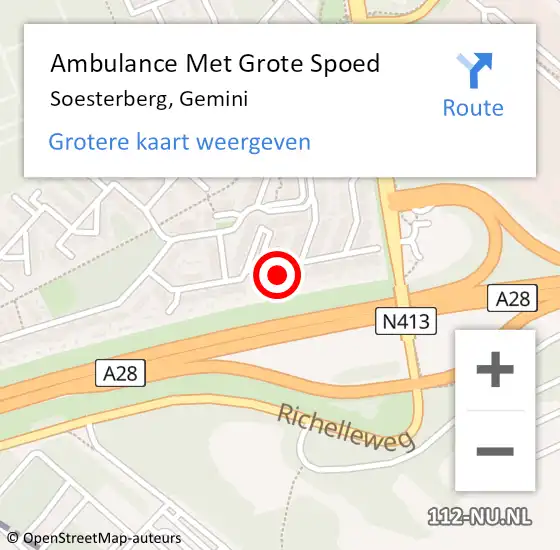 Locatie op kaart van de 112 melding: Ambulance Met Grote Spoed Naar Soesterberg, Gemini op 9 januari 2018 21:21
