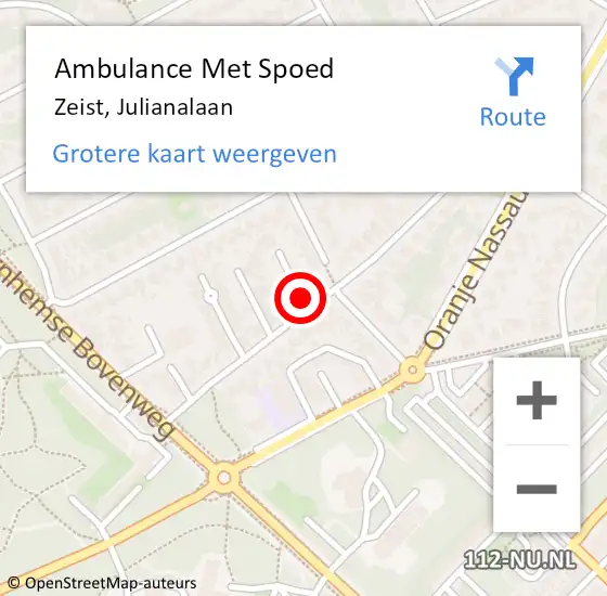 Locatie op kaart van de 112 melding: Ambulance Met Spoed Naar Zeist, Julianalaan op 10 januari 2018 00:27