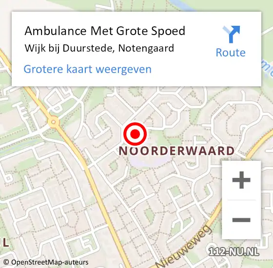 Locatie op kaart van de 112 melding: Ambulance Met Grote Spoed Naar Wijk bij Duurstede, Notengaard op 10 januari 2018 02:10