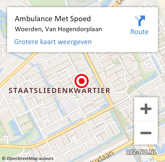 Locatie op kaart van de 112 melding: Ambulance Met Spoed Naar Woerden, Van Hogendorplaan op 10 januari 2018 03:06