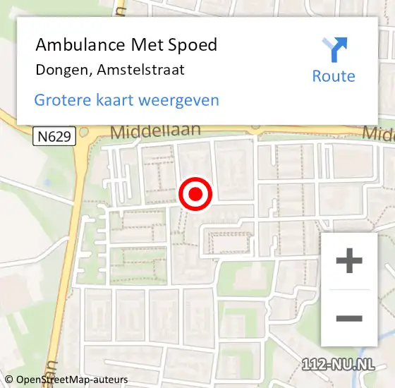 Locatie op kaart van de 112 melding: Ambulance Met Spoed Naar Dongen, Amstelstraat op 10 januari 2018 05:52