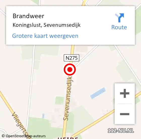 Locatie op kaart van de 112 melding: Brandweer Koningslust, Sevenumsedijk op 10 januari 2018 06:39