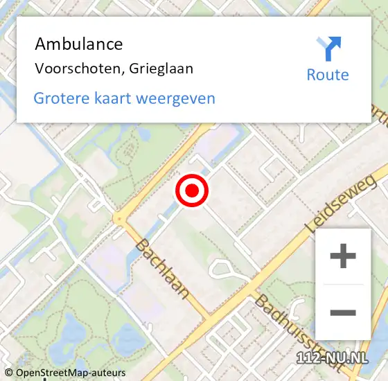 Locatie op kaart van de 112 melding: Ambulance Voorschoten, Grieglaan op 10 januari 2018 07:52