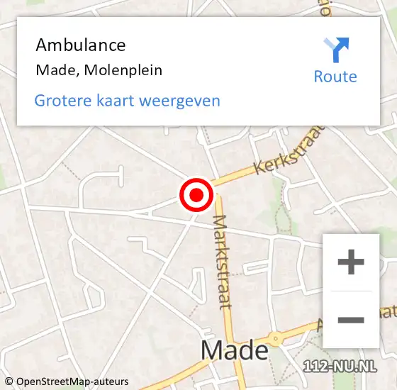 Locatie op kaart van de 112 melding: Ambulance Made, Molenplein op 10 januari 2018 08:04