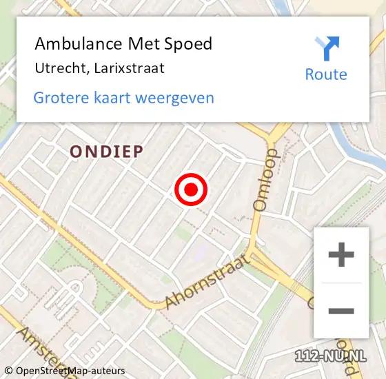 Locatie op kaart van de 112 melding: Ambulance Met Spoed Naar Utrecht, Larixstraat op 10 januari 2018 09:20