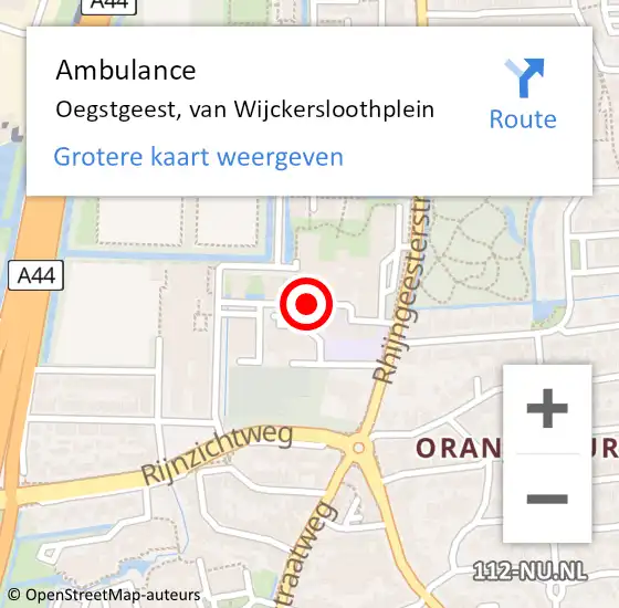 Locatie op kaart van de 112 melding: Ambulance Oegstgeest, van Wijckersloothplein op 10 januari 2018 10:14