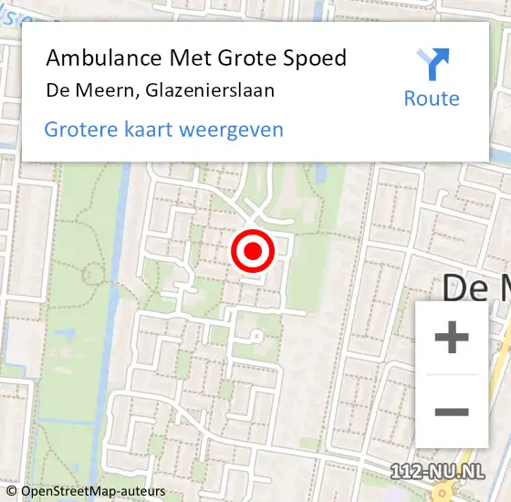 Locatie op kaart van de 112 melding: Ambulance Met Grote Spoed Naar De Meern, Glazenierslaan op 10 januari 2018 10:52