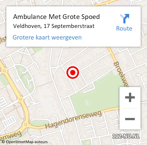 Locatie op kaart van de 112 melding: Ambulance Met Grote Spoed Naar Veldhoven, 17 Septemberstraat op 10 januari 2018 12:25