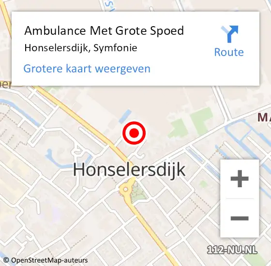 Locatie op kaart van de 112 melding: Ambulance Met Grote Spoed Naar Honselersdijk, Symfonie op 10 januari 2018 12:30