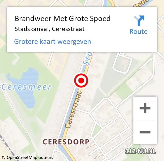 Locatie op kaart van de 112 melding: Brandweer Met Grote Spoed Naar Stadskanaal, Ceresstraat op 10 januari 2018 13:17