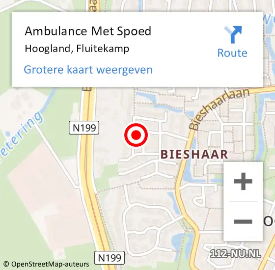 Locatie op kaart van de 112 melding: Ambulance Met Spoed Naar Hoogland, Fluitekamp op 10 januari 2018 13:33