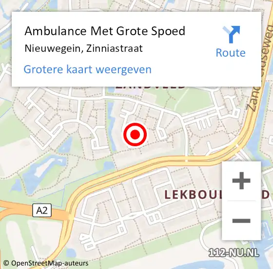 Locatie op kaart van de 112 melding: Ambulance Met Grote Spoed Naar Nieuwegein, Zinniastraat op 10 januari 2018 13:40