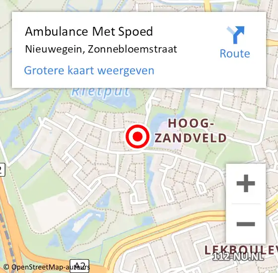 Locatie op kaart van de 112 melding: Ambulance Met Spoed Naar Nieuwegein, Zonnebloemstraat op 10 januari 2018 14:07