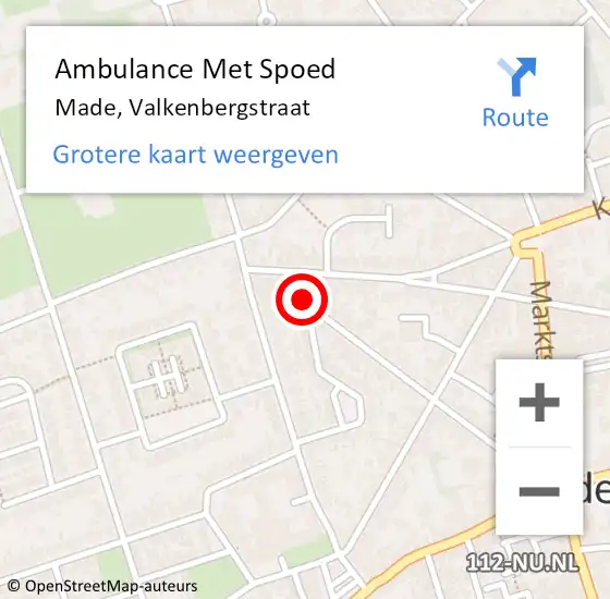 Locatie op kaart van de 112 melding: Ambulance Met Spoed Naar Made, Valkenbergstraat op 10 januari 2018 14:46