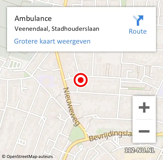 Locatie op kaart van de 112 melding: Ambulance Veenendaal, Stadhouderslaan op 10 januari 2018 15:10