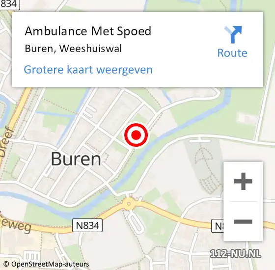 Locatie op kaart van de 112 melding: Ambulance Met Spoed Naar Buren, Weeshuiswal op 10 januari 2018 15:44