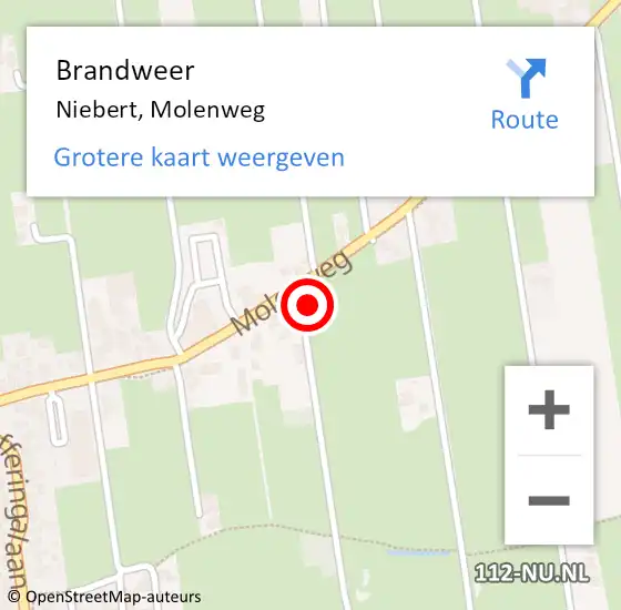 Locatie op kaart van de 112 melding: Brandweer Niebert, Molenweg op 10 januari 2018 16:07