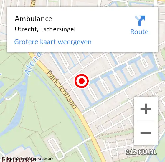 Locatie op kaart van de 112 melding: Ambulance Utrecht, Eschersingel op 10 januari 2018 16:12