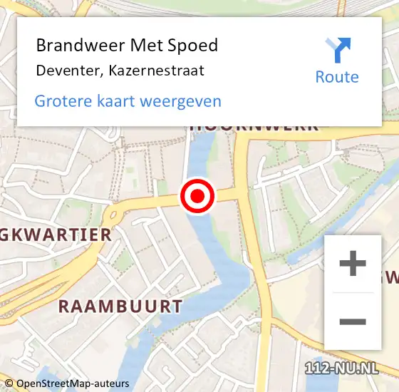 Locatie op kaart van de 112 melding: Brandweer Met Spoed Naar Deventer, Kazernestraat op 10 januari 2018 17:26