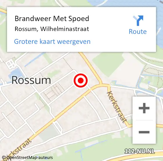 Locatie op kaart van de 112 melding: Brandweer Met Spoed Naar Rossum, Wilhelminastraat op 10 januari 2018 18:02