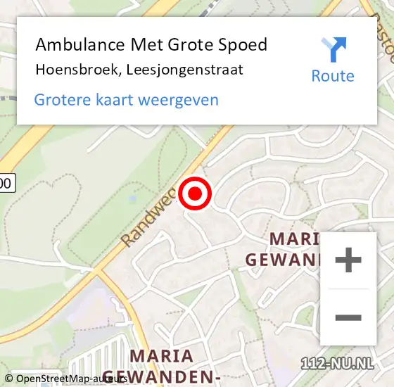 Locatie op kaart van de 112 melding: Ambulance Met Grote Spoed Naar Hoensbroek, Leesjongenstraat op 12 februari 2014 18:24