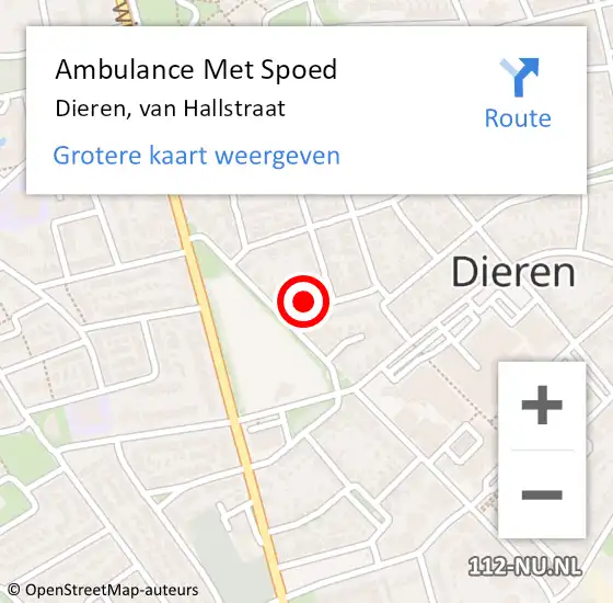 Locatie op kaart van de 112 melding: Ambulance Met Spoed Naar Dieren, van Hallstraat op 10 januari 2018 19:01