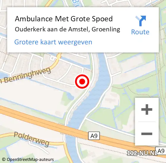 Locatie op kaart van de 112 melding: Ambulance Met Grote Spoed Naar Ouderkerk aan de Amstel, Groenling op 10 januari 2018 20:15