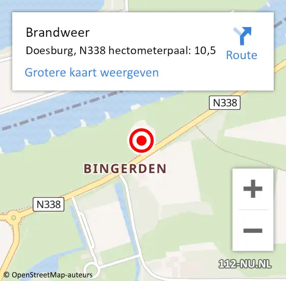 Locatie op kaart van de 112 melding: Brandweer Doesburg, N338 hectometerpaal: 10,5 op 10 januari 2018 20:25