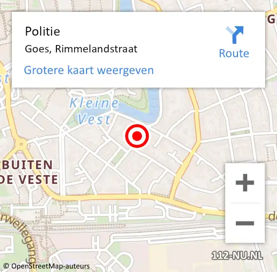 Locatie op kaart van de 112 melding: Politie Goes, Rimmelandstraat op 10 januari 2018 21:13