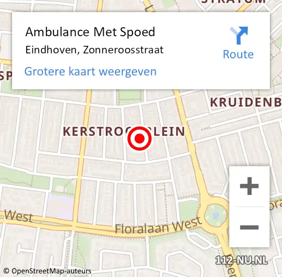 Locatie op kaart van de 112 melding: Ambulance Met Spoed Naar Eindhoven, Zonneroosstraat op 10 januari 2018 22:05