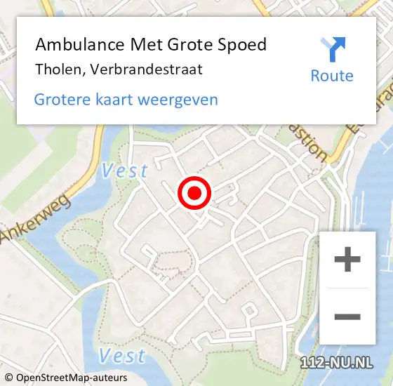 Locatie op kaart van de 112 melding: Ambulance Met Grote Spoed Naar Tholen, Verbrandestraat op 10 januari 2018 22:34