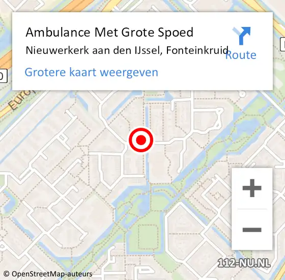 Locatie op kaart van de 112 melding: Ambulance Met Grote Spoed Naar Nieuwerkerk aan den IJssel, Fonteinkruid op 10 januari 2018 23:25