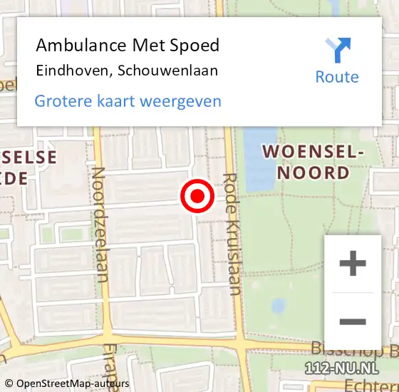 Locatie op kaart van de 112 melding: Ambulance Met Spoed Naar Eindhoven, Schouwenlaan op 11 januari 2018 01:32