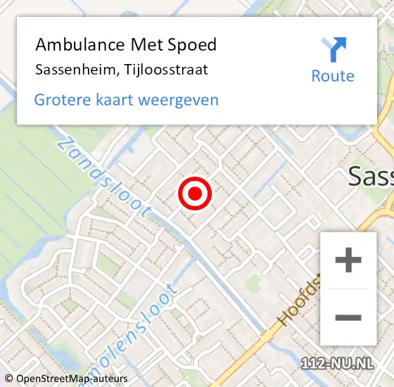 Locatie op kaart van de 112 melding: Ambulance Met Spoed Naar Sassenheim, Tijloosstraat op 11 januari 2018 03:44