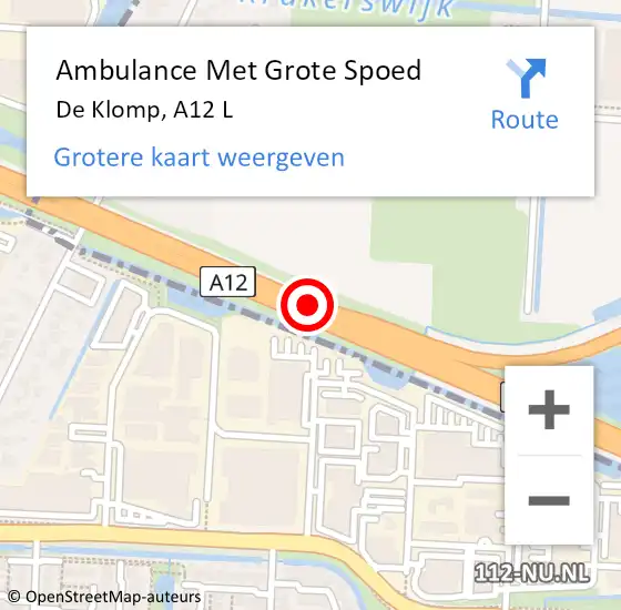 Locatie op kaart van de 112 melding: Ambulance Met Grote Spoed Naar De Klomp, A12 L op 11 januari 2018 07:42