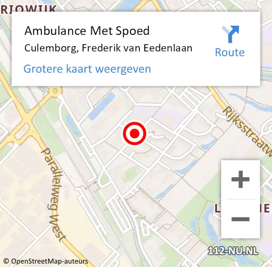 Locatie op kaart van de 112 melding: Ambulance Met Spoed Naar Culemborg, Frederik Van Eedenlaan op 11 januari 2018 07:52