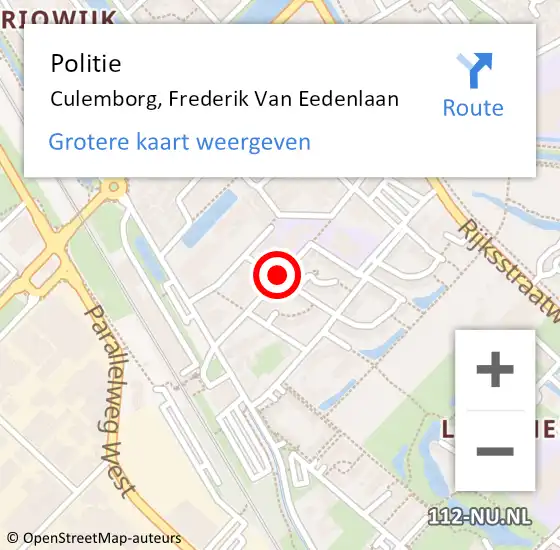 Locatie op kaart van de 112 melding: Politie Culemborg, Frederik Van Eedenlaan op 11 januari 2018 08:00