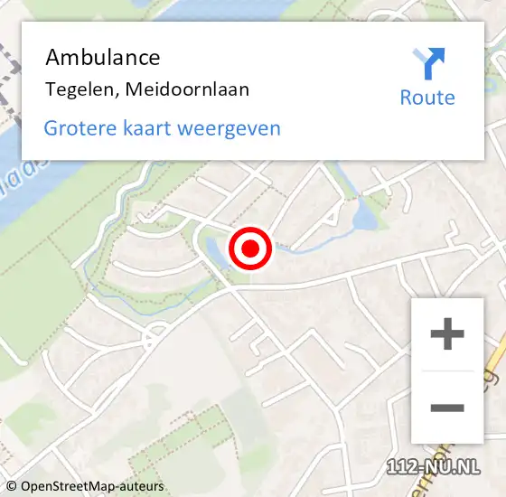 Locatie op kaart van de 112 melding: Ambulance Tegelen, Meidoornlaan op 11 januari 2018 08:18