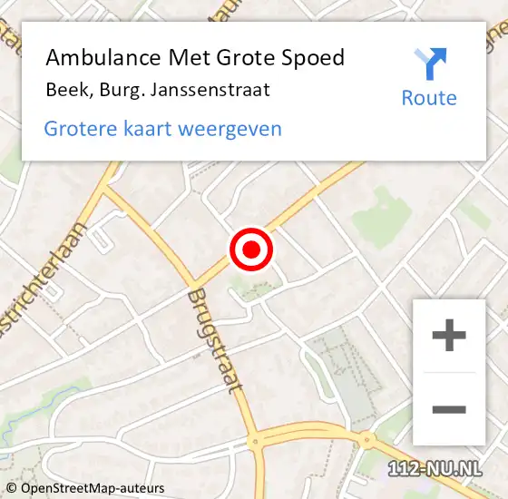 Locatie op kaart van de 112 melding: Ambulance Met Grote Spoed Naar Beek, Burg. Janssenstraat op 12 februari 2014 19:16