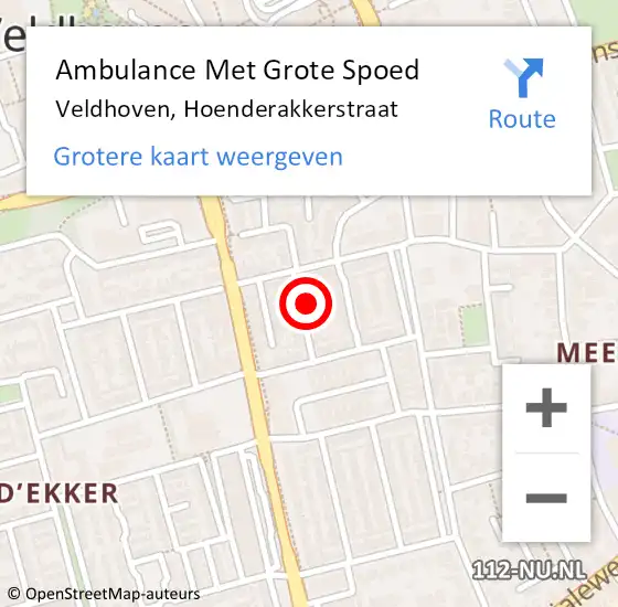 Locatie op kaart van de 112 melding: Ambulance Met Grote Spoed Naar Veldhoven, Hoenderakkerstraat op 11 januari 2018 09:32