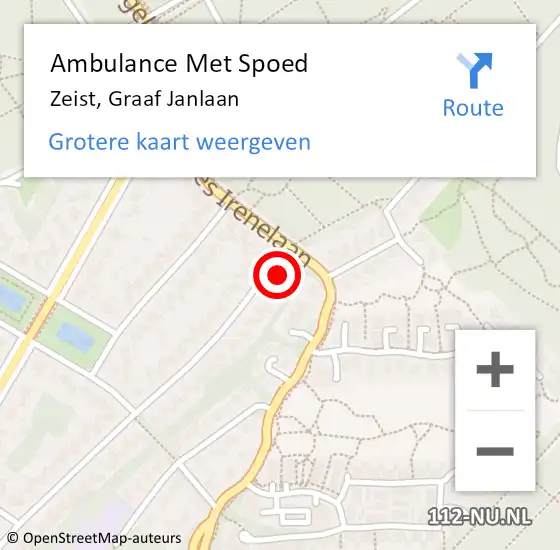 Locatie op kaart van de 112 melding: Ambulance Met Spoed Naar Zeist, Graaf Janlaan op 11 januari 2018 10:33