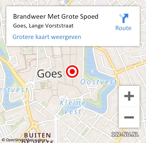 Locatie op kaart van de 112 melding: Brandweer Met Grote Spoed Naar Goes, Lange Vorststraat op 11 januari 2018 11:09