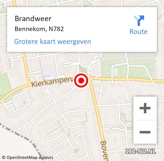 Locatie op kaart van de 112 melding: Brandweer Bennekom, N782 op 12 februari 2014 19:33