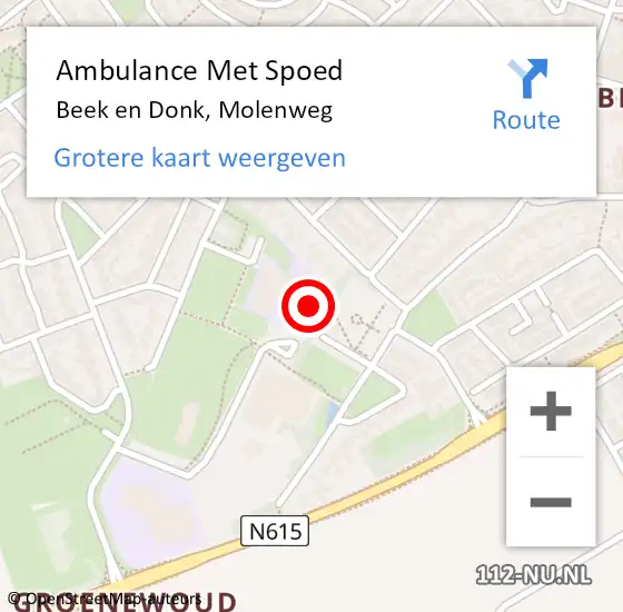 Locatie op kaart van de 112 melding: Ambulance Met Spoed Naar Beek en Donk, Molenweg op 11 januari 2018 12:09