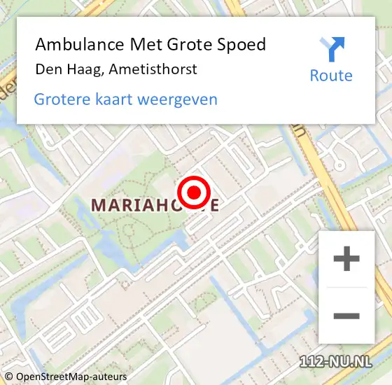 Locatie op kaart van de 112 melding: Ambulance Met Grote Spoed Naar Den Haag, Ametisthorst op 11 januari 2018 12:37