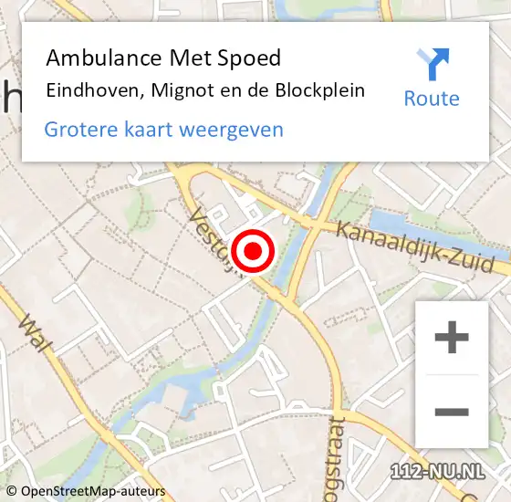 Locatie op kaart van de 112 melding: Ambulance Met Spoed Naar Eindhoven, Mignot en de Blockplein op 11 januari 2018 12:42